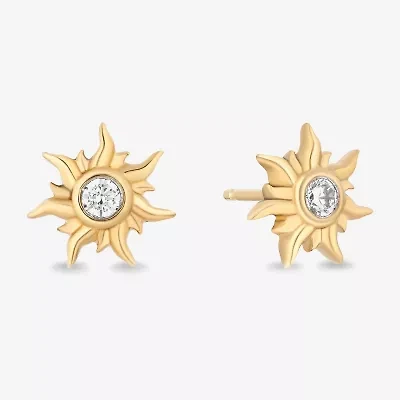 Enchanted Disney Fine Jewelry 1/10 CT. T.W. Natural White Diamond 14K Gold Over Silver 9.5mm Rapunzel Stud Earrings