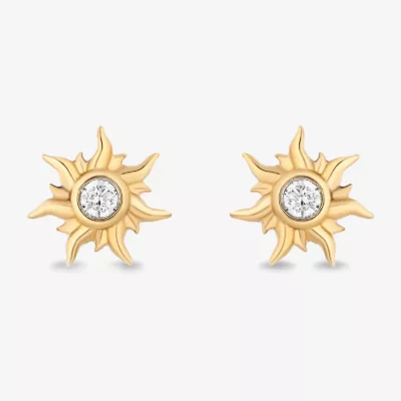 Enchanted Disney Fine Jewelry 1/10 CT. T.W. Natural White Diamond 14K Gold Over Silver 9.5mm Rapunzel Stud Earrings
