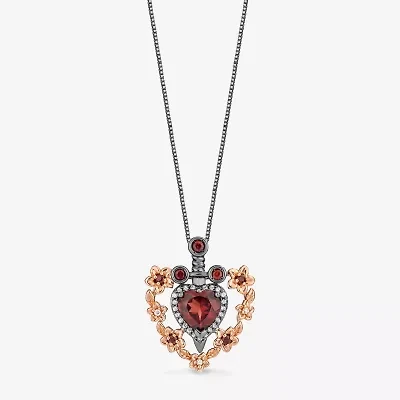 Enchanted Disney Fine Jewelry Villains Womens 1/10 CT. T.W. Genuine Red Garnet 14K Rose Gold Over Silver Heart 18 Inch Pendant Necklace