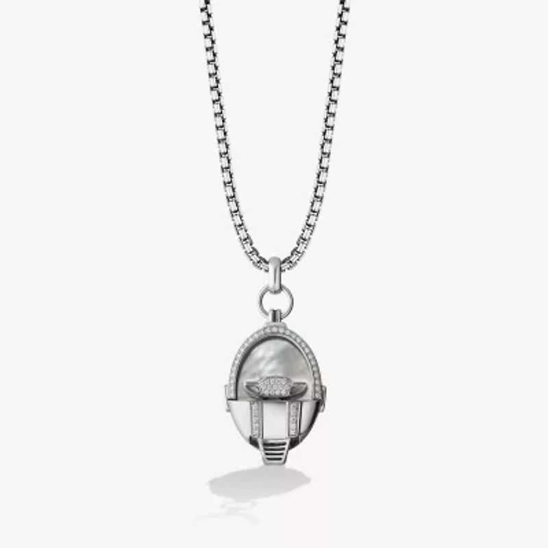 Star Wars Fine Jewelry Grogu Womens White Mother Of Pearl Sterling Silver 17 1/2 Inch Locket Necklace