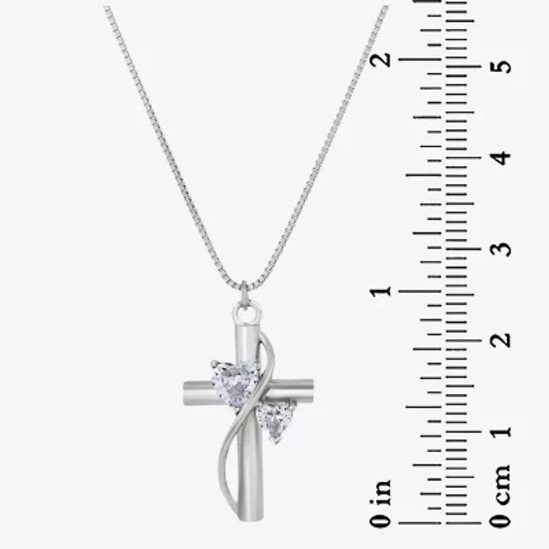 Inspired Moments™ Cubic Zirconia Heart Cross Pendant Sterling Silver Necklace