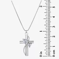 Inspired Moments™ Cubic Zirconia Heart Cross Pendant Sterling Silver Necklace