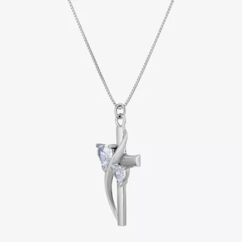Inspired Moments™ Cubic Zirconia Heart Cross Pendant Sterling Silver Necklace