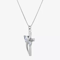 Inspired Moments™ Cubic Zirconia Heart Cross Pendant Sterling Silver Necklace