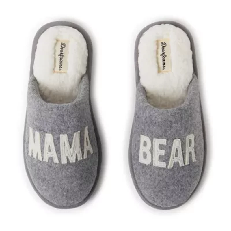 Dearfoams Mama Bear Plaid Scuff Womens Memory Foam Slip-On Slippers