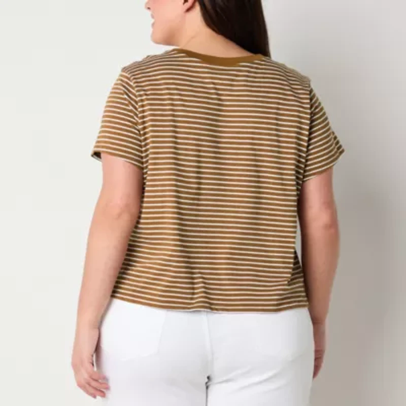 a.n.a Womens Round Neck Short Sleeve Plus T-Shirt