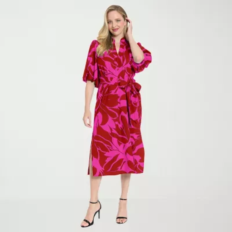 Clover And Sloane Womens Short Sleeve Midi Floral Shift Dress