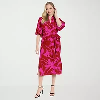 Clover And Sloane Womens Short Sleeve Midi Floral Shift Dress