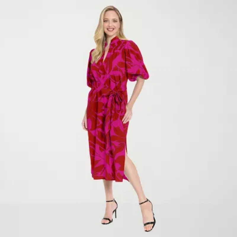 Clover And Sloane Womens Short Sleeve Midi Floral Shift Dress