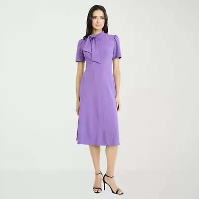 Perceptions Womens Sleeveless Floral Midi Fit + Flare Dress