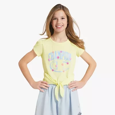 Champion Tie Front Big Kid Girls Round Neck Short Sleeve Regular Fit Graphic T-Shirt