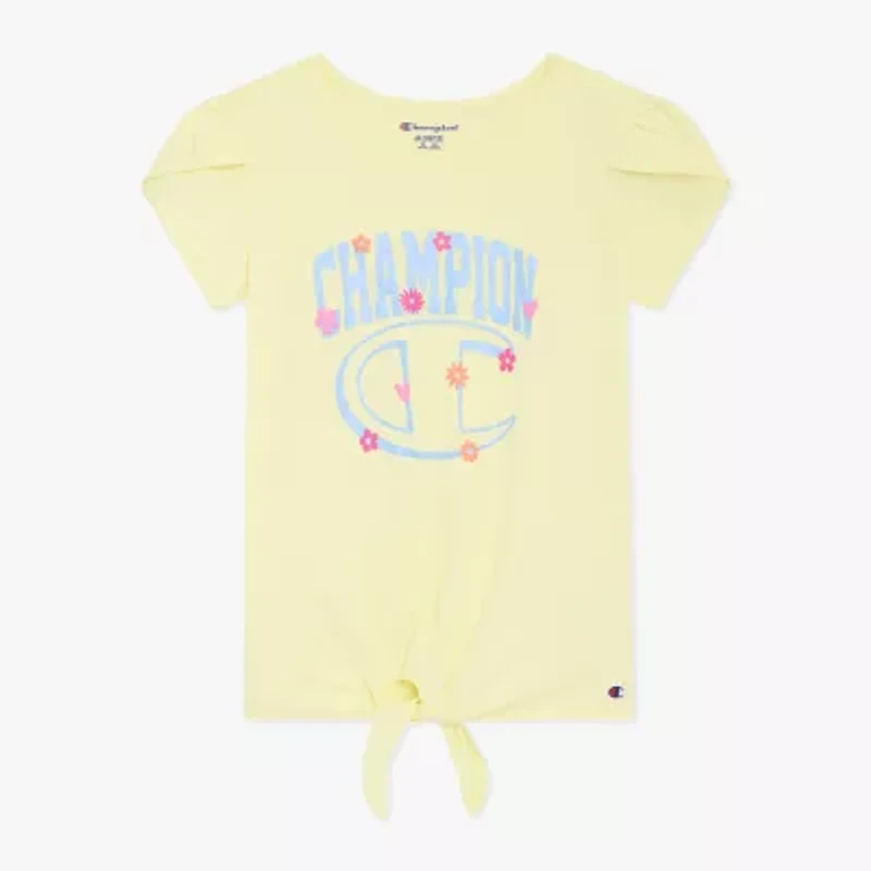 Champion Tie Front Big Kid Girls Round Neck Short Sleeve Regular Fit Graphic T-Shirt