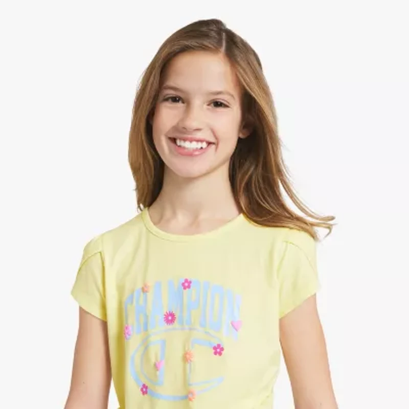 Champion Tie Front Big Kid Girls Round Neck Short Sleeve Regular Fit Graphic T-Shirt