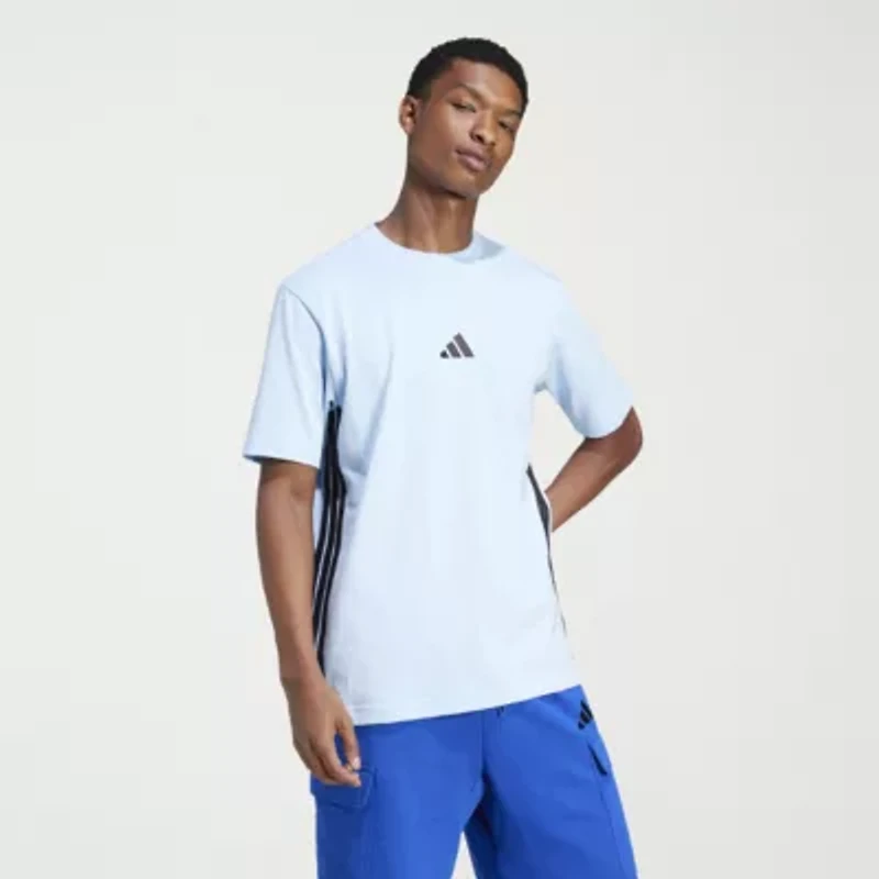 adidas 3 Stripe Jersey Mens Crew Neck Short Sleeve Active Big and Tall T-Shirt