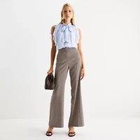 Worthington Womens Petite Split Tie Neck Short Sleeve Blouse