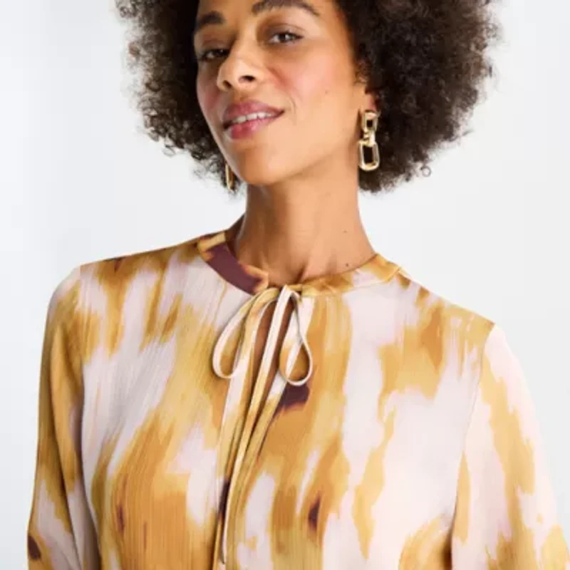 Worthington Womens Petite Split Crew Neck Long Sleeve Blouse