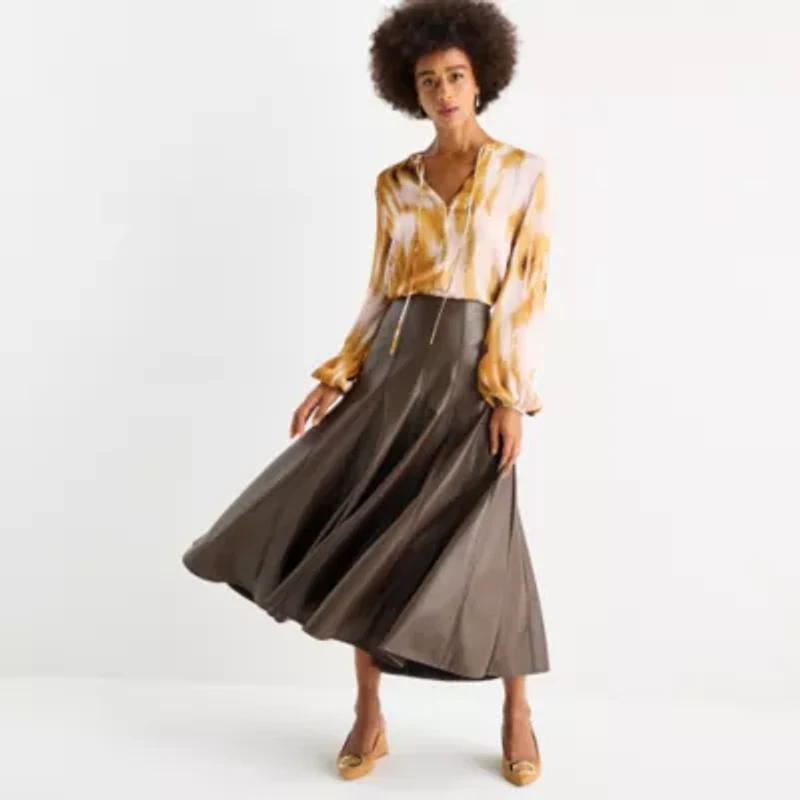 Worthington Womens Petite Split Crew Neck Long Sleeve Blouse