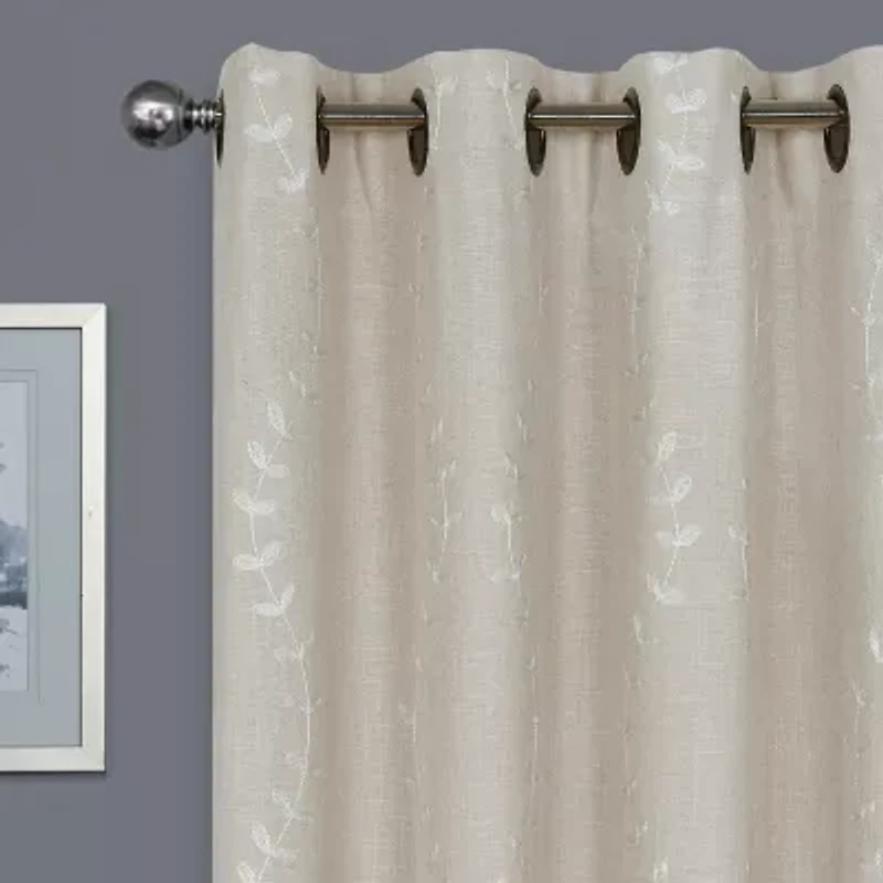 Max Blackout Lindley Linen Blend Embroidered Grommet Top 100% Single Curtain Panel