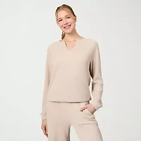 Free Country Womens V Neck Long Sleeve Rib Knit Pullover Sweater