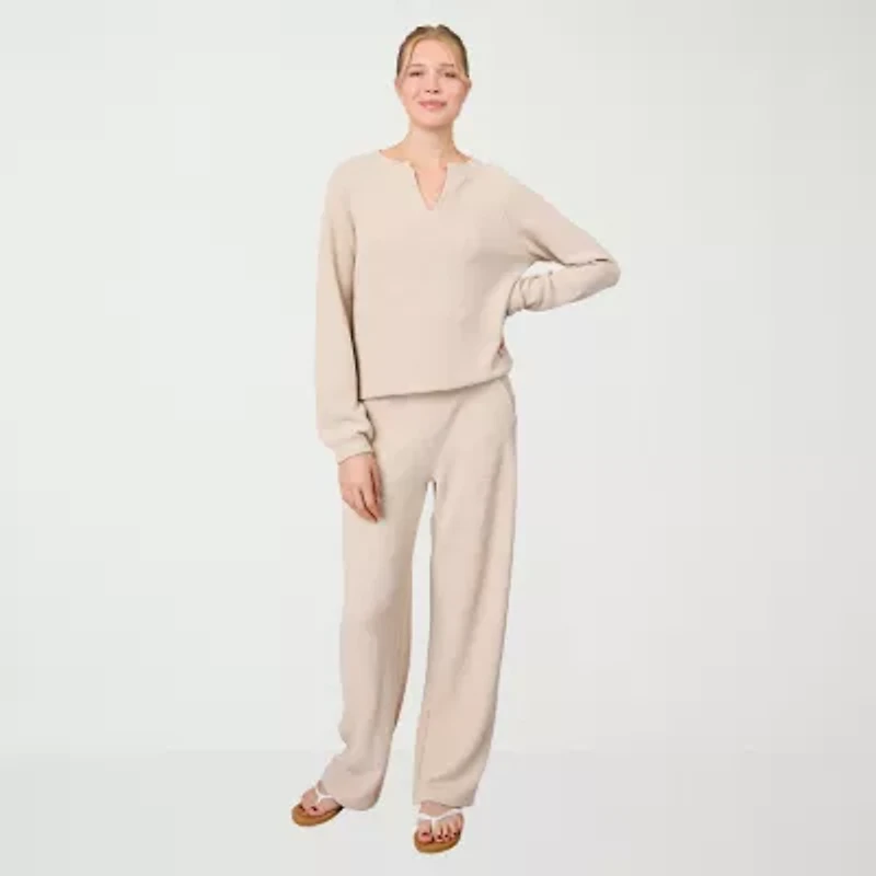 Free Country Womens V Neck Long Sleeve Rib Knit Pullover Sweater