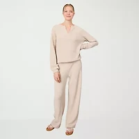 Free Country Womens V Neck Long Sleeve Rib Knit Pullover Sweater