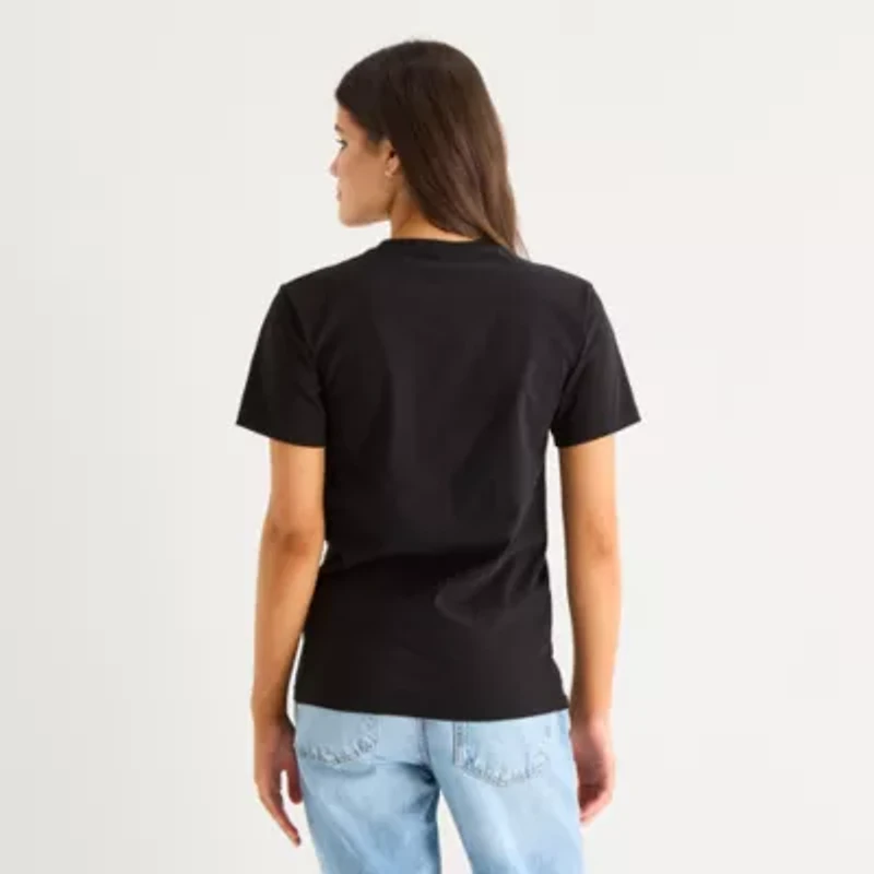 Womens Juniors Crew Neck Short Sleeve Boxy Fit Graphic T-Shirt