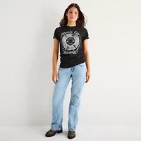 Womens Juniors Crew Neck Short Sleeve Boxy Fit Graphic T-Shirt