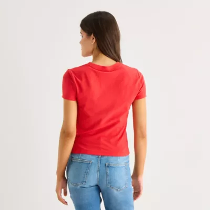 Womens Juniors Crew Neck Short Sleeve Hello Kitty Graphic T-Shirt