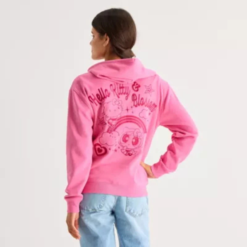 Hk X Ppg Hoodie Womens Juniors Long Sleeve Hello Kitty Fleece Zipper