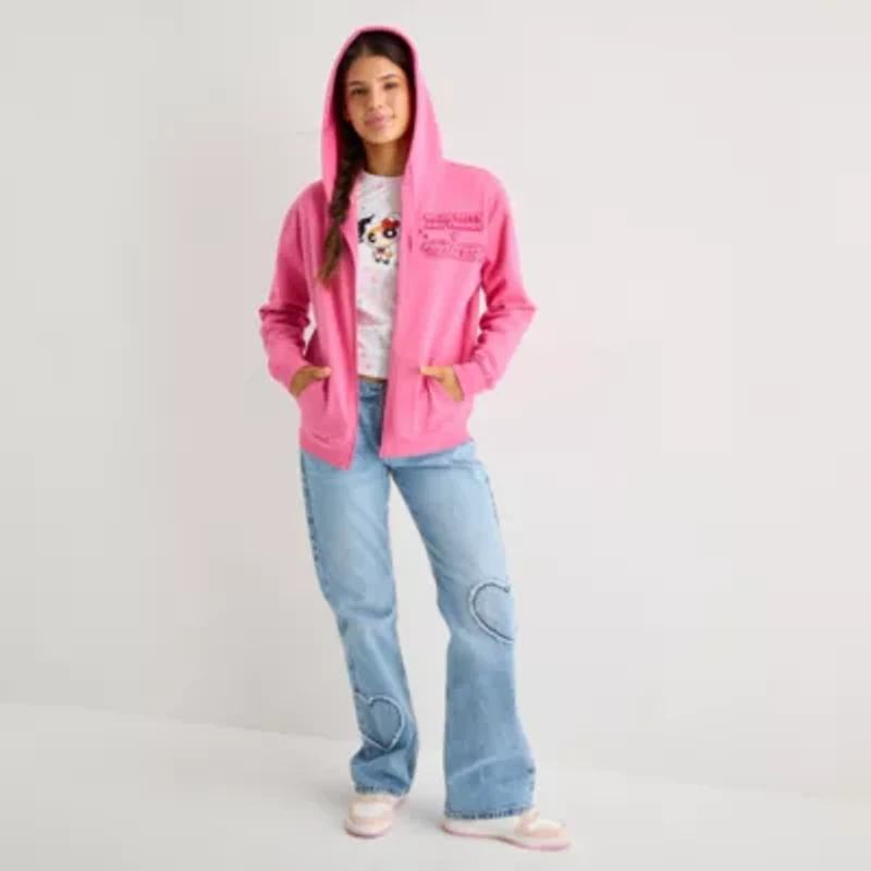 Hk X Ppg Hoodie Womens Juniors Long Sleeve Hello Kitty Fleece Zipper