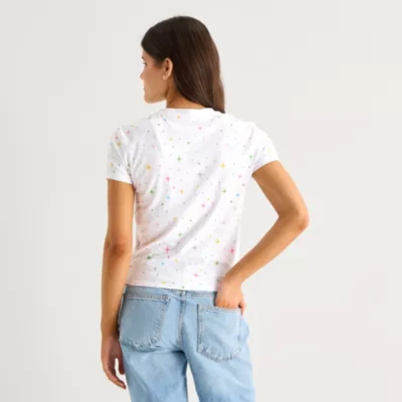 Hk X Ppg Aop Baby Tee Womens Juniors Short Sleeve Regular Fit Hello Kitty Graphic T-Shirt