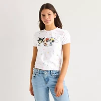 Hk X Ppg Aop Baby Tee Womens Juniors Short Sleeve Regular Fit Hello Kitty Graphic T-Shirt