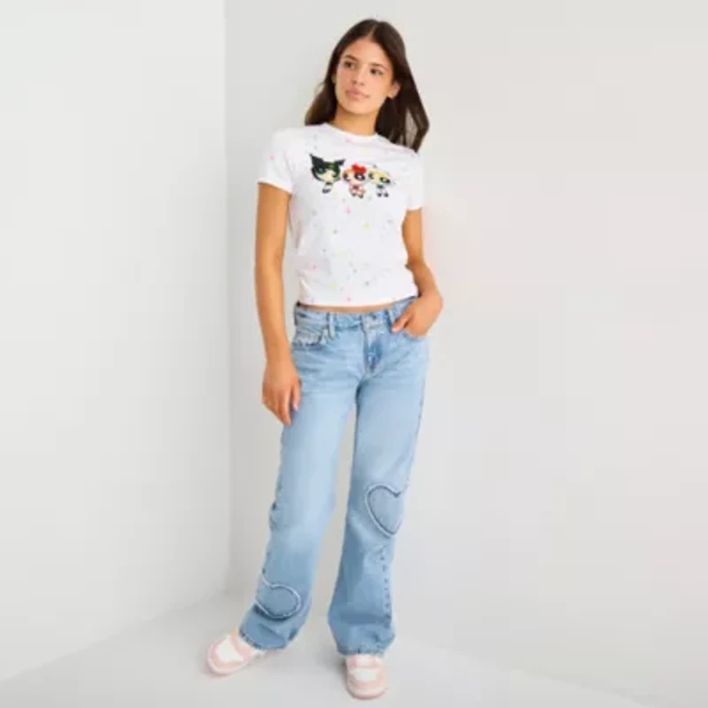 Hk X Ppg Aop Baby Tee Womens Juniors Short Sleeve Regular Fit Hello Kitty Graphic T-Shirt