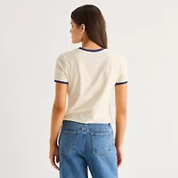 Womens Juniors Crew Neck Short Sleeve Regular Fit Peanuts Graphic T-Shirt