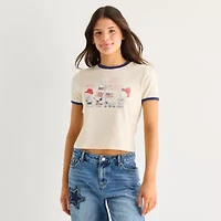 Womens Juniors Crew Neck Short Sleeve Regular Fit Peanuts Graphic T-Shirt