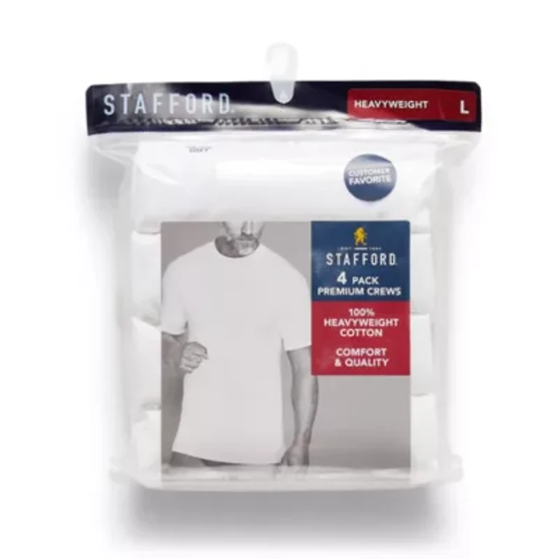 Stafford Heavyweight Cotton Mens 4 Pack Short Sleeve Crew Neck T-Shirt
