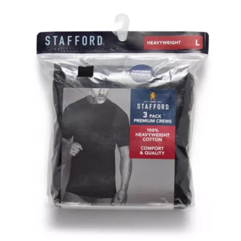 Stafford Heavyweight Cotton Mens 3 Pack Short Sleeve Crew Neck T-Shirt
