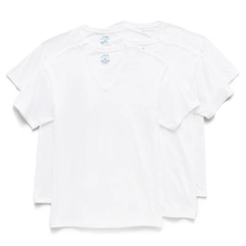 Stafford Dry + Cool Mens 4 Pack Short Sleeve V Neck Moisture Wicking T-Shirt