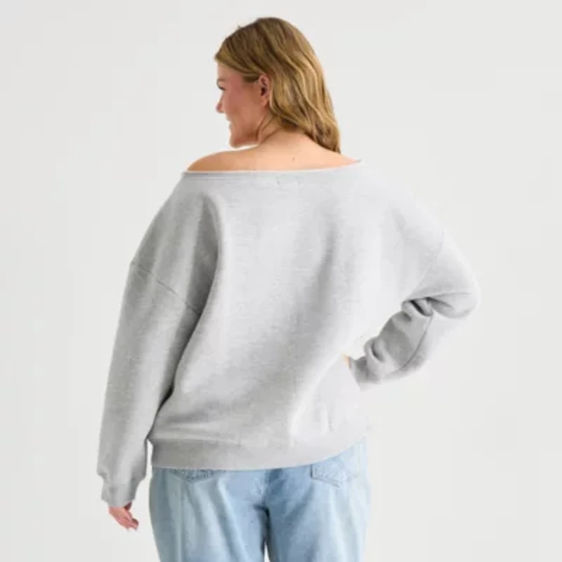 Forever 21 Womens Juniors Plus Asymmetrical Neck Long Sleeve Sweatshirt