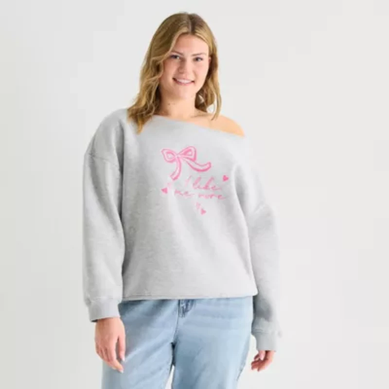 Forever 21 Womens Juniors Plus Asymmetrical Neck Long Sleeve Sweatshirt