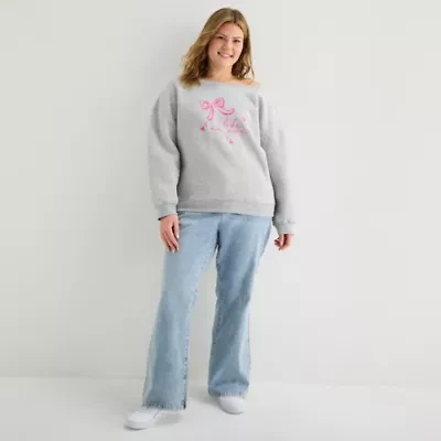 Forever 21 Womens Juniors Plus Asymmetrical Neck Long Sleeve Sweatshirt