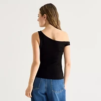 Arizona Womens Juniors Asymmetrical Neck Sleeveless T-Shirt