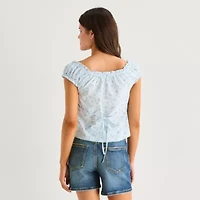 Arizona Womens Juniors Square Neck Short Sleeve Babydoll Top