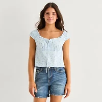 Arizona Womens Juniors Square Neck Short Sleeve Babydoll Top