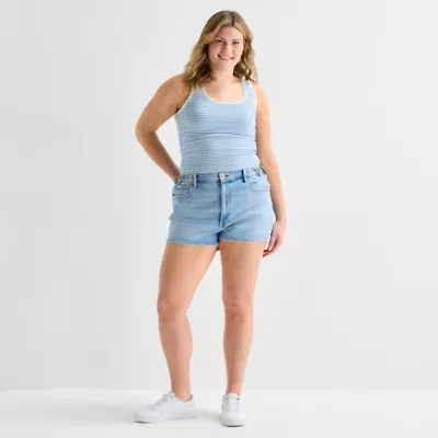 Arizona Curvy Womens 2 1/2" Mid Rise Juniors Plus Denim Short