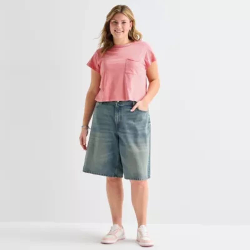 Arizona Womens 12 1/4" Low Rise Juniors Plus Denim Short