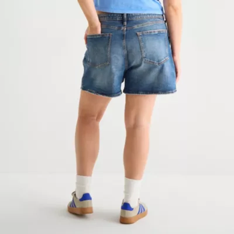 Arizona Womens 5" Mid Rise Juniors Plus Denim Short