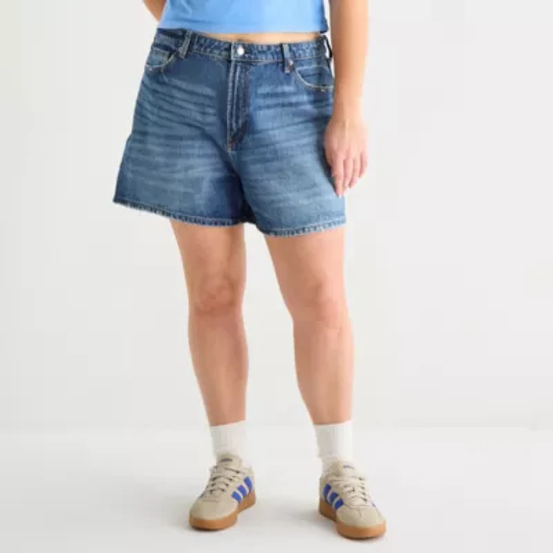 Arizona Womens 5" Mid Rise Juniors Plus Denim Short