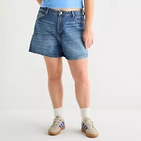 Arizona Womens 5" Mid Rise Juniors Plus Denim Short