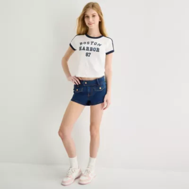Arizona Womens Low Rise Juniors Plus Denim Short
